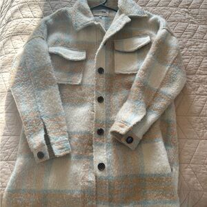 Fashion Nova Beige and Blue Plaid Jacket/Shacket
